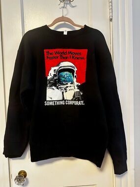Something Corporate Black Crewneck Sweatshirt with Astronaut Graphic